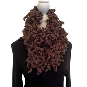 NWT Angela’s Design one of a kind hand crocheted brown loopy boa scarf 68” long